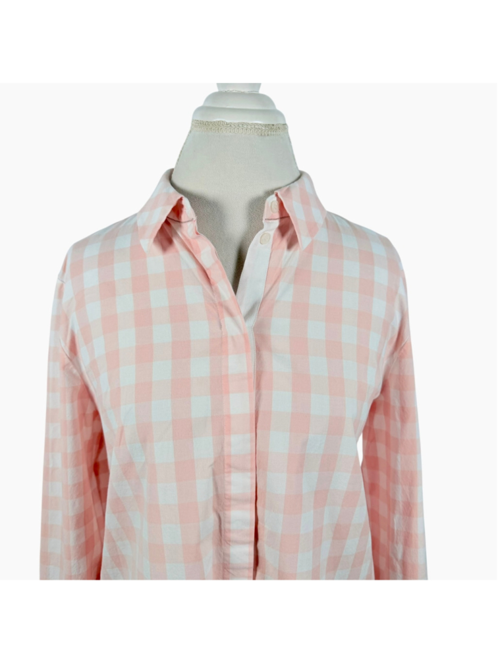 Lafayette 148 NY Pink Gingham Linen Shirt Tunic Size L Relaxed Beaded Trim - Picture 2 of 9